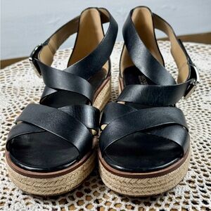 Michael Kors Women’s Wedge Leather Strap Heels Sandals Black Size 8.5 M sku 3203